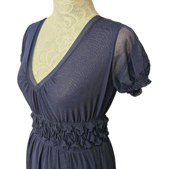 Jean Paul Gaultier Dress Vintage 90s Navy Blue V-Neck Layered Mesh Y2K Medium - Picture 8 of 14